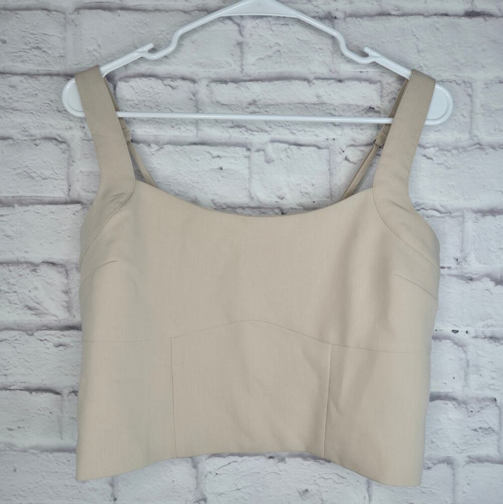 Abercrombie Fitch Tailored Corset Crop Top Size L Beige Tan Smocked Side Zip